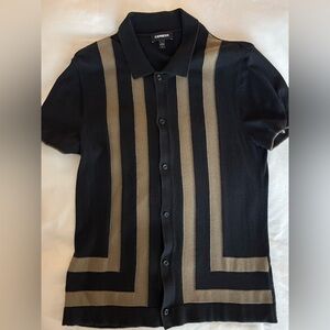 Express Black and Tan Polo Shirt with Bold Stripes